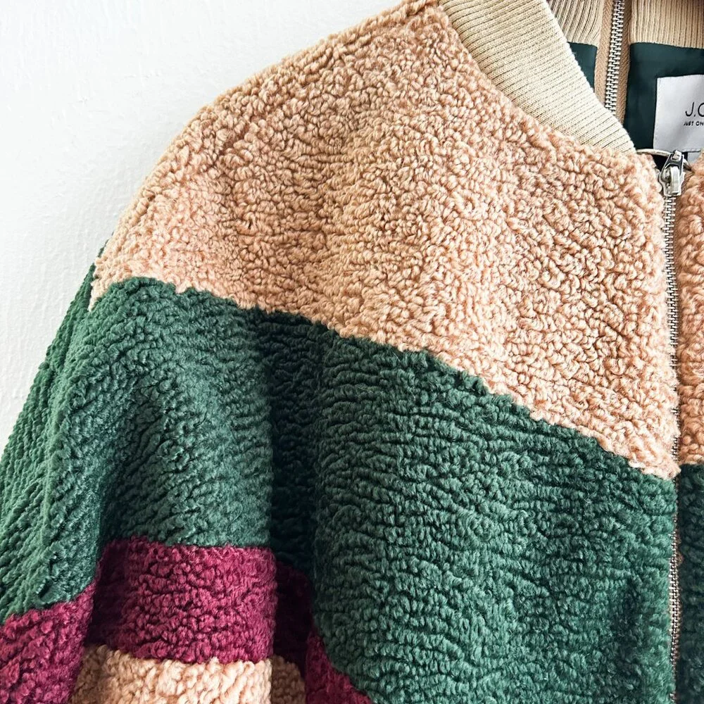 REVOLVE X J.O.A. Colorblock Teddy Faux Fur Jacket In Beige‎ & Forest SZ Small - Picture 7 of 11